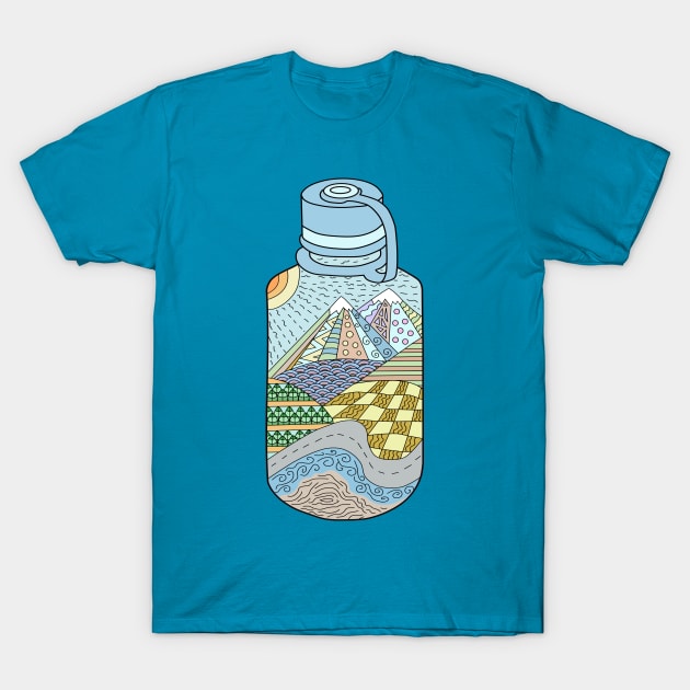 Mountain Water Bottle Doodle T-Shirt by IndigoLark